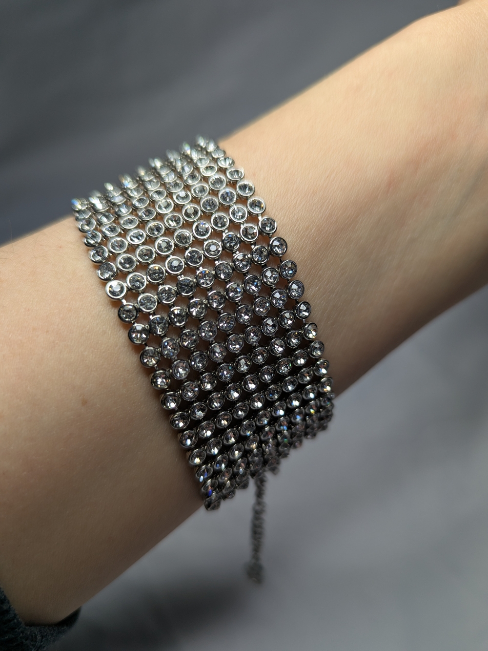 Silver Crystal Mesh Bracelet -  Rhinestone Cuff